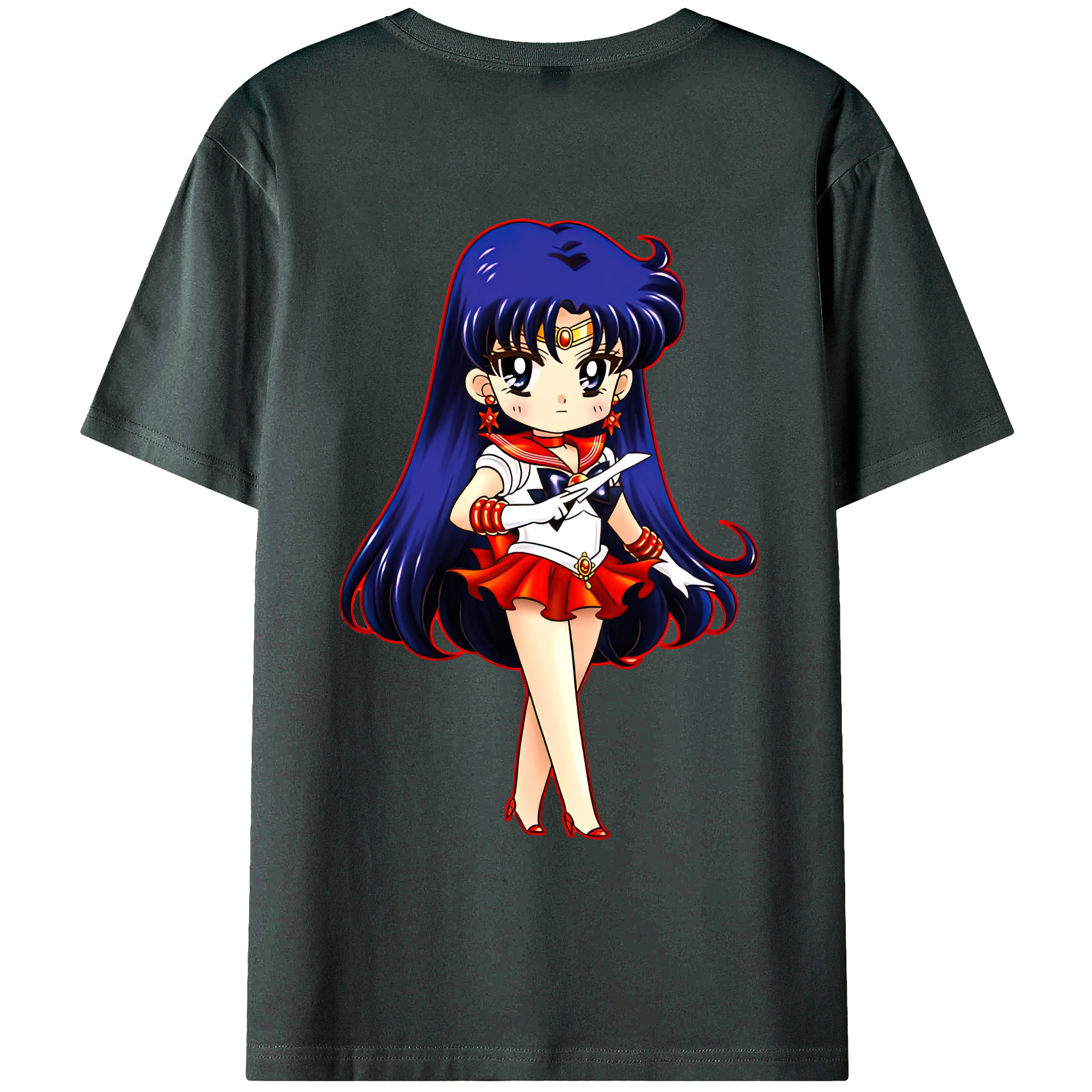 （画像用） 美少女戦士セーラームーン 火野レイ ひの レイ Sailor Moon Hino Rei （セーラーマーズ,Sailor Mars） 綿100％ メンズ半袖Tシャツ（バックプリント） 通気性